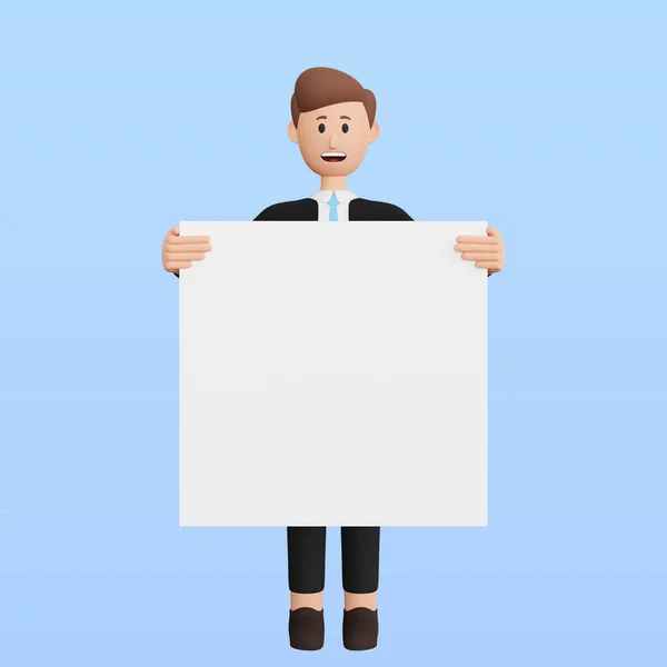 Rendering Male Character Holding Blank Placard — Stock Photo, Image