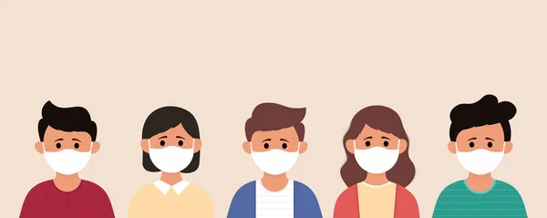 Groep Kinderen Met Medisch Masker Ter Voorkoming Van Ziekte Griep — Stockvector