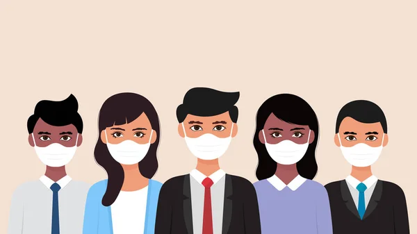 Group People Wearing Medical Mask Prevent Corona Virus Vector Illustration — Stock Vector