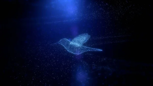 美丽的飞鸟 数字和未来派的发光蓝鸟 飞越粒子 3D渲染 — 图库照片