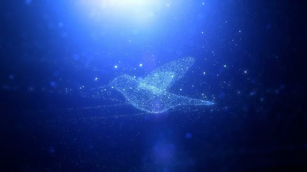 Прекрасний Літаючий Колісний Птах Цифровий Футуристичний Сяючий Блакитний Птах Пролітає — стокове фото