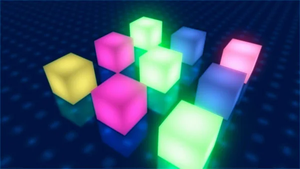 Cubes Various Colors Glowing Light Effects Shiny Surface Render — Stock Photo, Image