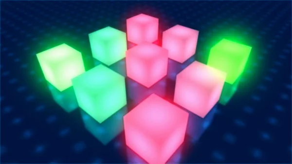 Cubos Coloridos Com Luzes Brilhantes Agradáveis Reflexão Sombras Superfície Brilhante — Fotografia de Stock