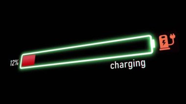Elektrikli Araç Şarj İlerleme Çubuğu, elektrikli araç pil göstergesi artan bir pil şarjı gösteriyor. Akü göstergesi% 100 'e kadar dolu olduğunu gösteriyor..