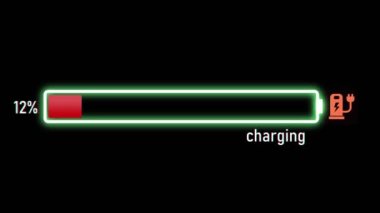 Elektrik şarj işleme çubuğu, elektrikli araç ya da telefon pili göstergesi artan şarjı gösteriyor. Akü göstergesi% 100 'e kadar dolu olduğunu gösteriyor..
