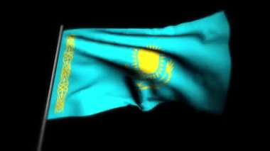 Kazakistan bayrağı, sallanan bayrağın gerçekçi 3 boyutlu animasyonu. Kazakistan bayrağı rüzgarda dalgalanıyor. Kazakistan Ulusal Bayrağı. Bayrak dikişsiz döngü animasyonu. 4K Yüksek Kalite, 3D görüntüleme