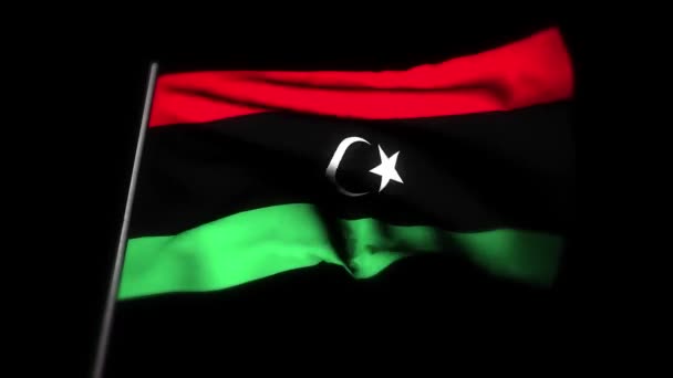 Лівійський Прапор Реалістична Анімація Розмахуючи Прапором Лівійський Прапор Махає Вітром — стокове відео