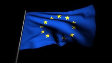 Avrupa Birliği bayrağı, sallanan bayrağın gerçekçi 3D animasyonu. Avrupa Birliği bayrağı rüzgarda dalgalanıyor. Avrupa Birliği Ulusal Bayrağı. Kusursuz döngü animasyonu. 4K Yüksek Kalite, 3D görüntüleme