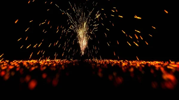 Fundo Fogos Artifício Animação Realista Brilho Queimando Chão Fundo Escuro — Fotografia de Stock