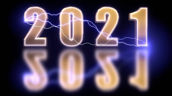 ハッピーニューイヤー2021テーマ 未来的かつ映画的な新年のタイトルや素敵なサイバーパンク照明効果とテキスト 新年の背景 3Dレンダリング — ストック写真