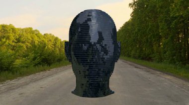 Kinetik heykel, Kafka heykeli, Prag heykeli, soyut arka plan, gerçekçi 3D yüz, 4k Yüksek Kalite, 3D canlandırma