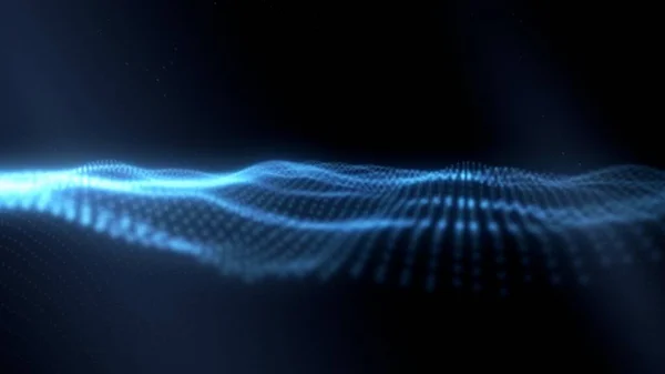 具有发光效果 抽象背景 技术和商业展示背景的动态数字粒子波型 4K高质量3D渲染 — 图库照片
