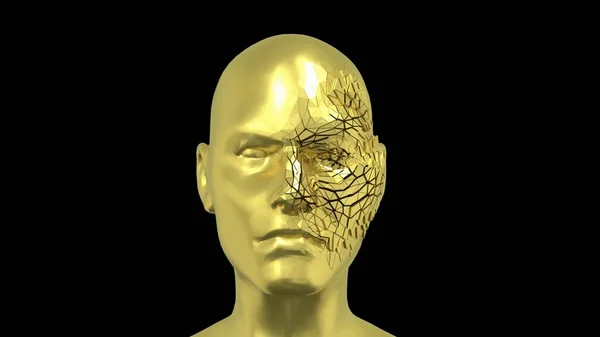 Abstract Human Head Scattering Pieces Golden Face Sculpture Realistic Environmental — Stock Photo, Image