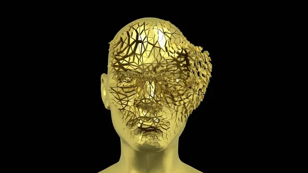 Abstract Human Head Scattering Pieces Golden Face Sculpture Realistic Environmental — Stock Photo, Image