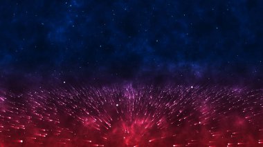 Soyut Dijital ve fütüristik galaksi arkaplanı aydınlık ve parlayan ışık ve parlak yıldızlarla. İş, teknoloji, bilim veya herhangi bir sunum projesi için soyut arkaplan, 4k, 3D