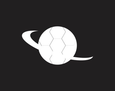 Futbol ve futbol amblemleri ya da siyah beyaz rozetler. Hareket yolları, alevler, pankart ve taç, çelenk ve kupa olan bir futbol topunu gösteriyor.