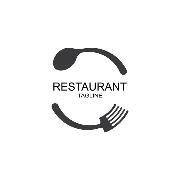 Bir kafe veya restoranın soyut logosu. Tabakta bir kaşık, bıçak ve çatal. Basit bir özet
