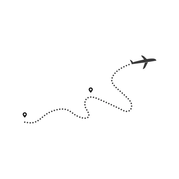 Vector Ruta Línea Vuelo Del Avión Con Ilustración Del Punto — Vector de stock