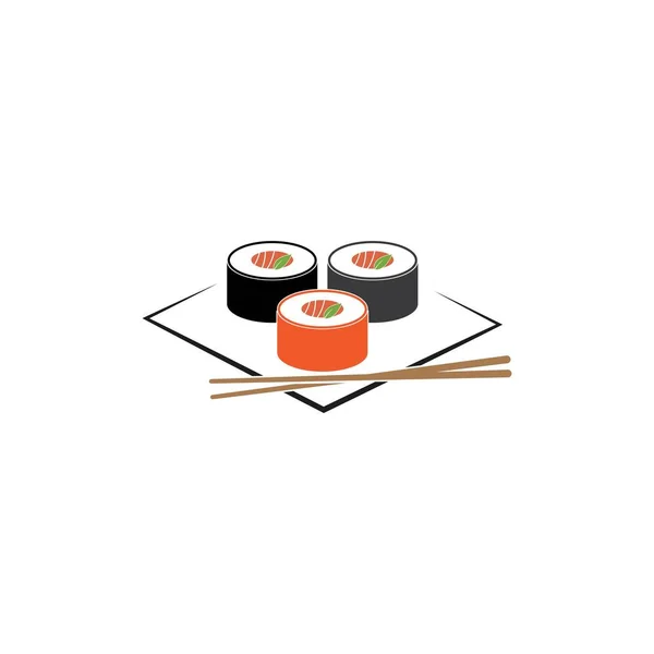 Sushi Rolls Chopstick Bar Restaurant Vector Logo Template Japanese Chinese — Stock Vector