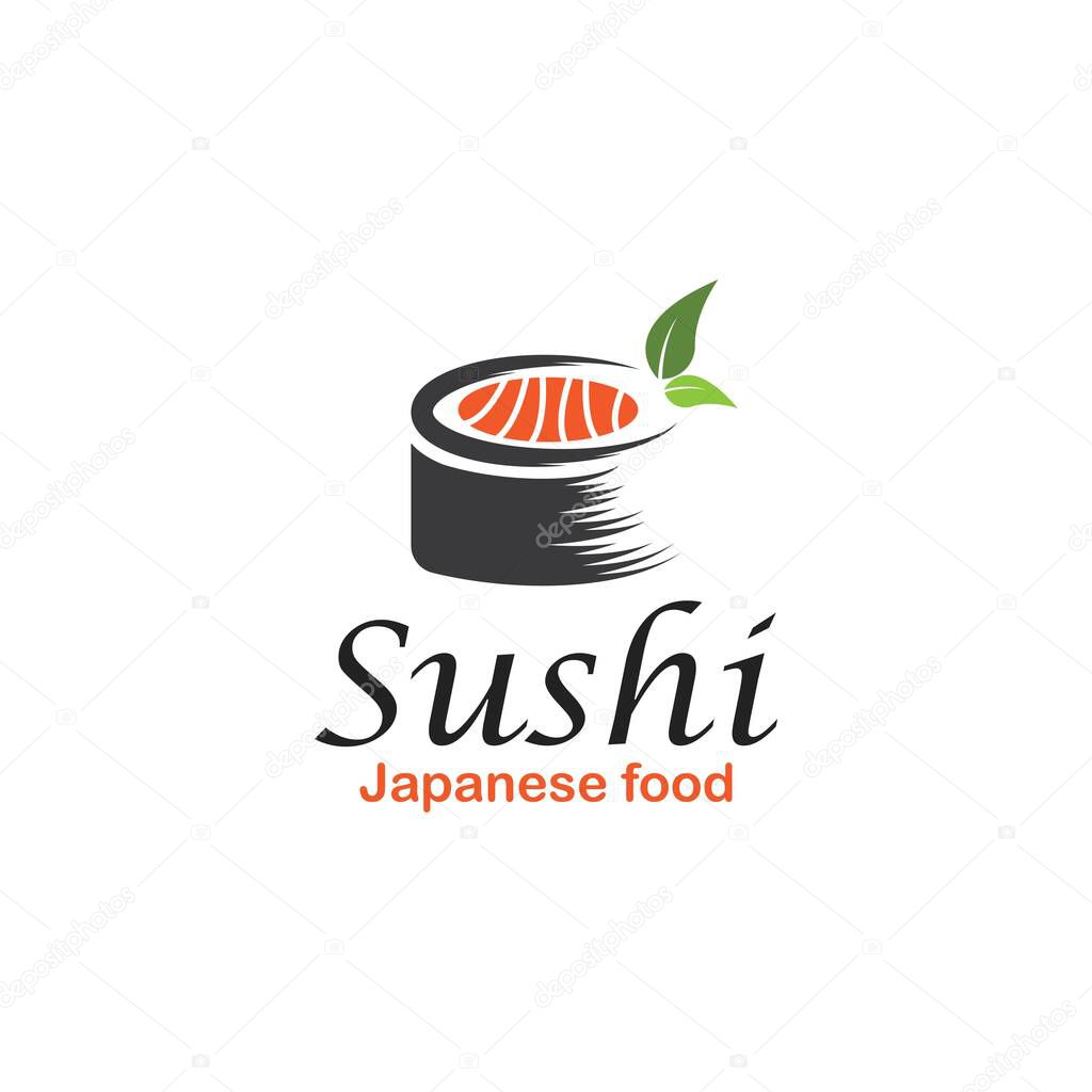 Sushi and rolls with chopstick bar or restaurant vector logo template. Japanese or chinese traditional cuisine, tasty food icon.