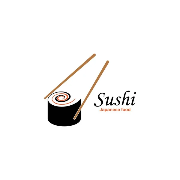 Sushi Rolls Chopstick Bar Restaurant Vector Logo Template Masakan Tradisional - Stok Vektor