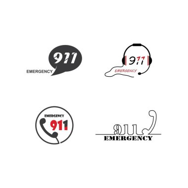 911 'i arayan acil durum ikonu. Kulaklık ya da telefon görüntüsü beyaz arkaplanda izole edilmiş. Hastane çağrı merkezi servisi için EPS10 vektör illüstrasyonu, şablon, tıbbi yardım hattı, iş afişi, sembol.