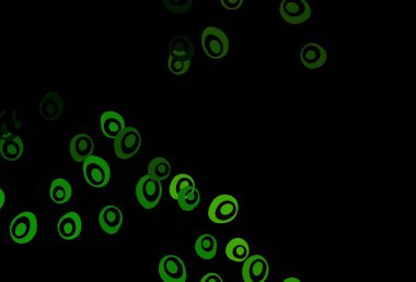 Koyu yeşil, baloncuklu sarı vektör arkaplan. Parlak renkli soyut çemberlerin olduğu bir resim. İş reklamları için tasarım.