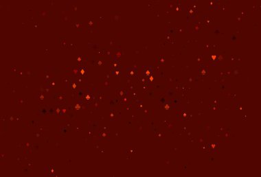 İskambil kağıtlarıyla açık turuncu vektör dokusu. Kalplerle, maça, sinek ve elmaslarla parlayan illüstrasyon. Reklam, poster ve kumar siteleri için tasarım.