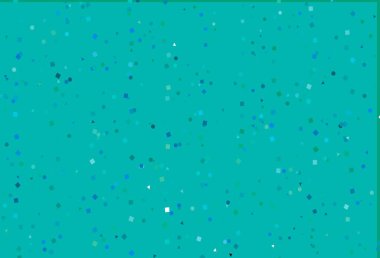 Açık mavi, kristalli yeşil vektör şablonu, daireler, kareler. Renkli daireler, üçgenler, kareler çizilmiş bir resim. İniş sayfası için modern şablon.