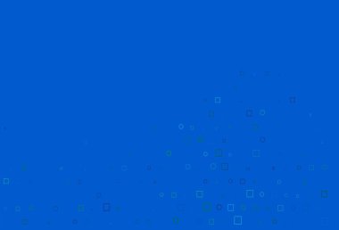 Açık mavi, noktalı yeşil vektör şablonu, dikdörtgenler. Küplerle, dairelerle soyut çizimler. İş reklamları için tasarım.