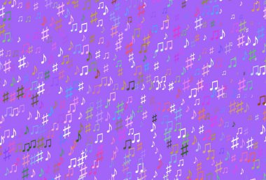 Müzik sembollü soyut vektör arkaplanı. Soyut tarzda dekoratif tasarım ve müzik şekilleri. Fasion dergileri için şablon.