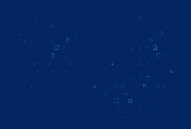 Noktalı, noktalı, küplü hafif Mavili vektör arkaplanı. Parlak, soyut çemberler ve küpler çizilmiş bir resim. İş reklamları için tasarım.