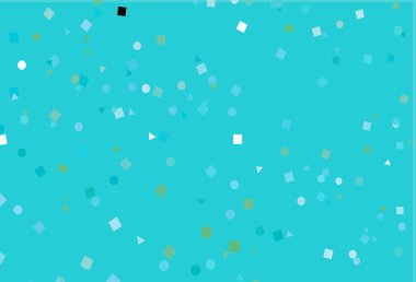 Açık mavi, kristalli yeşil vektör şablonu, daireler, kareler. Renkli daireler, üçgenler, dikdörtgenler. Duvar kağıtları için şablon.