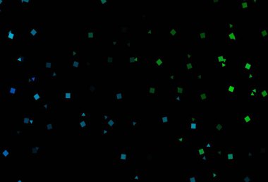 Koyu mavi, kristalli yeşil vektör şablonu, daireler, kareler. Daireler, çizgiler, rengarenk eşkenar dörtgenler. Reklamlar için desen.