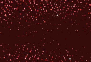 Kart elemanlarıyla Açık Kırmızı Vektör düzeni. Renkli resimler, kalpler, maça, sinek, elmas. Kumarhanelerin kartvizitleri için şablon.