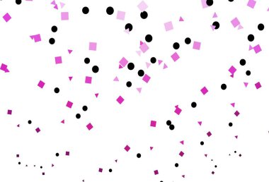 Çemberli açık pembe vektör deseni. Küreler, kareler ve çizgilerle soyut çizimler. İş ilanları, broşürler, broşürler için desen