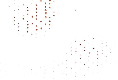 Kart sembollü açık kırmızı vektör deseni. Renkli resimler, kalpler, maça, sinek, elmas. Kitapçıklar, kumarhanelerin broşürleri..