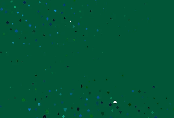 Світло Блакитна Зелена Векторна Текстура Гральними Картками Кольорові Ілюстрації Сердечками — стоковий вектор