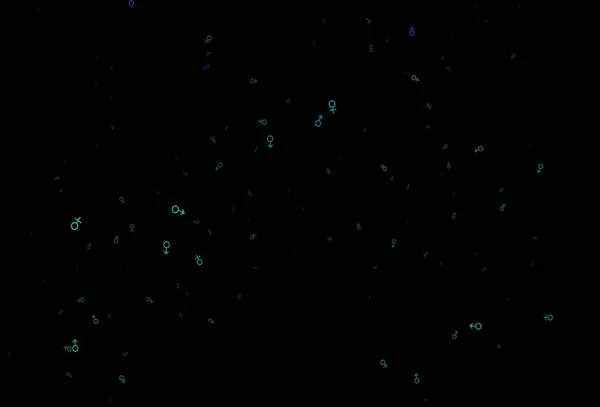 濃い青 緑のベクトルの背景に性別記号 グラデーションの男性 女性のサインを持つモダンな抽象的なイラスト ファッション雑誌のテンプレート — ストックベクタ