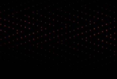 Koyu kırmızı vektör arka planı ve kart işaretleri. Kalplerin, maça, sinek ve elmasların bulanık dekoratif tasarımı. Poker oyunları ve etkinlikler broşürleri için desen.