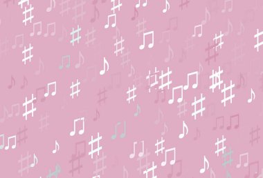 Müzik sembollü soyut vektör arkaplanı. Soyut tarzda dekoratif tasarım ve müzik şekilleri. Fasion dergileri için şablon.