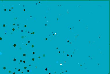 Açık mavi, çemberli çokgen şekilli yeşil vektör deseni. Renkli noktaları, çizgileri, küpleri olan soyut çizimler. Web siteleri için şablon kullanılabilir.