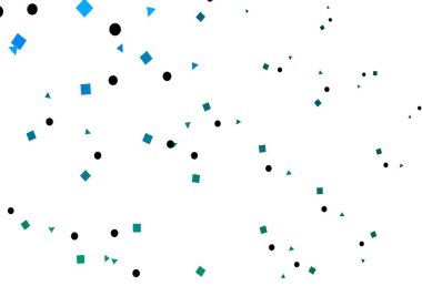 Açık mavi, çemberli çokgen şekilli yeşil vektör deseni. Çemberler, üçgenler ve küplerle soyut gradyan çizimi. Reklamlar için desen.