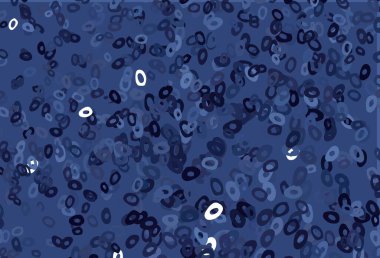 Kabarcıklı koyu mavi vektör arkaplanı. Parlak renkli soyut çemberlerin olduğu bir resim. Reklamlar, broşürler için desen.