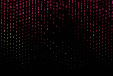 Koyu pembe, finansal sembollü yeşil vektör dokusu. Parlak renkli çizimler, dolar, USD, ABD işaretleri. Piyasa reklamları, krediler için şablon.