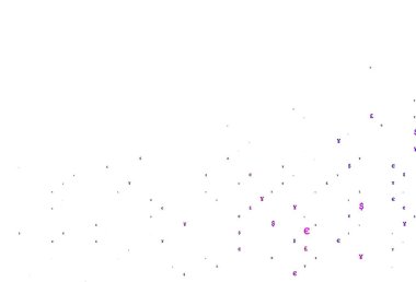 Açık Mor, finansal sembollü pembe vektör dokusu. EUR, JPY, beyaz şablondaki GBP işaretleri. Kalıp, reklam, broşür ve banka broşürleri için kullanılabilir.