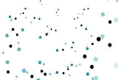 Açık mavi, daireleri, çizgileri, dikdörtgenleri olan yeşil vektör düzeni. Daireler, çizgiler, rengarenk eşkenar dörtgenler. İş ilanınız için akıllı tasarım.