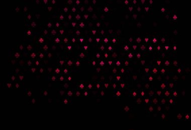 Kumarın sembolleriyle kaplanmış koyu pembe vektör. Kupa, maça, sinek ve elmasların olduğu bir resim. Kitapçıklar, kumarhanelerin broşürleri..