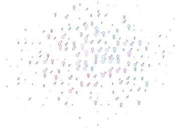 Açık mavi, içinde erkek ve kadın sembolleri olan kırmızı vektör şablonu. Modern soyut illüstrasyon, gradyan erkek, kadın işaretleri. TV reklamları için basit tasarım.