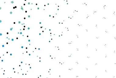 Açık mavi, çemberli çokgen şekilli yeşil vektör deseni. Renkli noktaları, çizgileri, küpleri olan soyut çizimler. Web siteleri için şablon kullanılabilir.